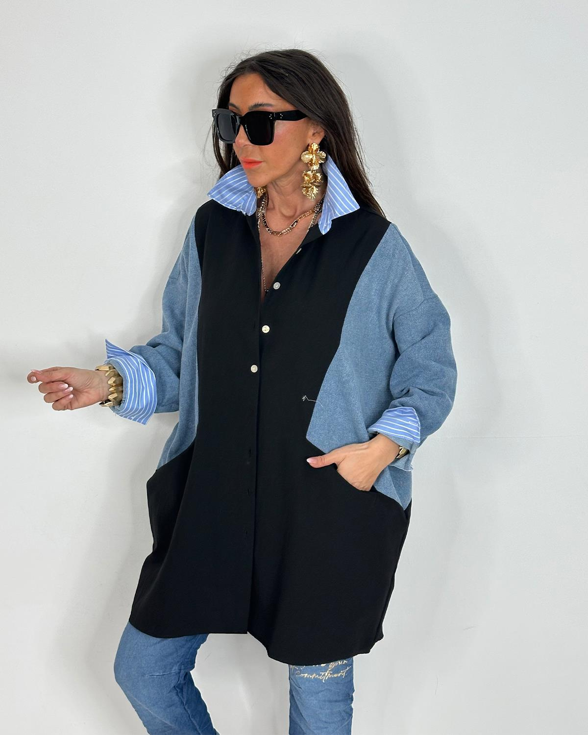 Sabrina Kotlu Gömlek Tunik Siyah