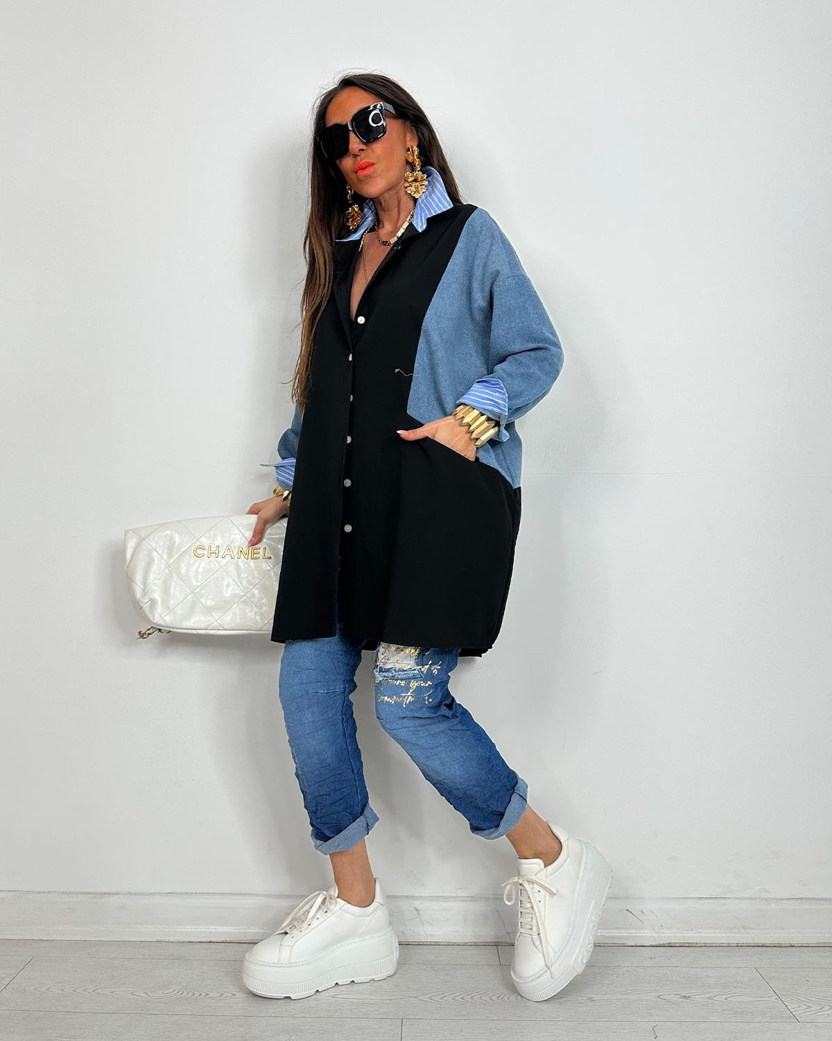 Sabrina Kotlu Gömlek Tunik Siyah