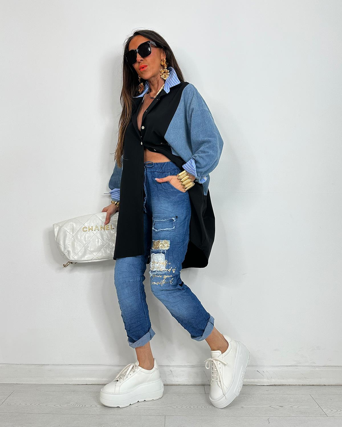 Sabrina Kotlu Gömlek Tunik Siyah