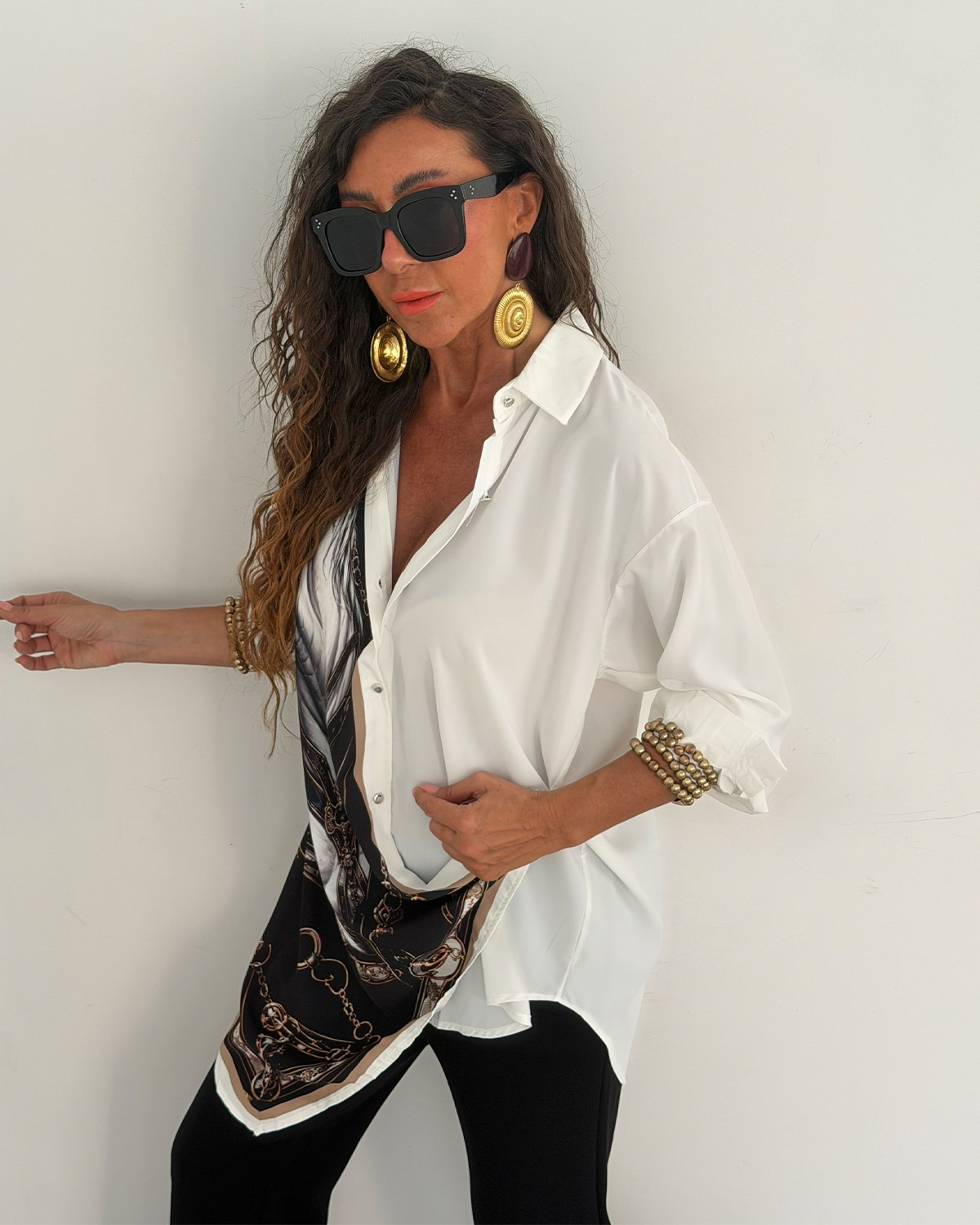 Sandra Gömlek Beyaz At Baskılı