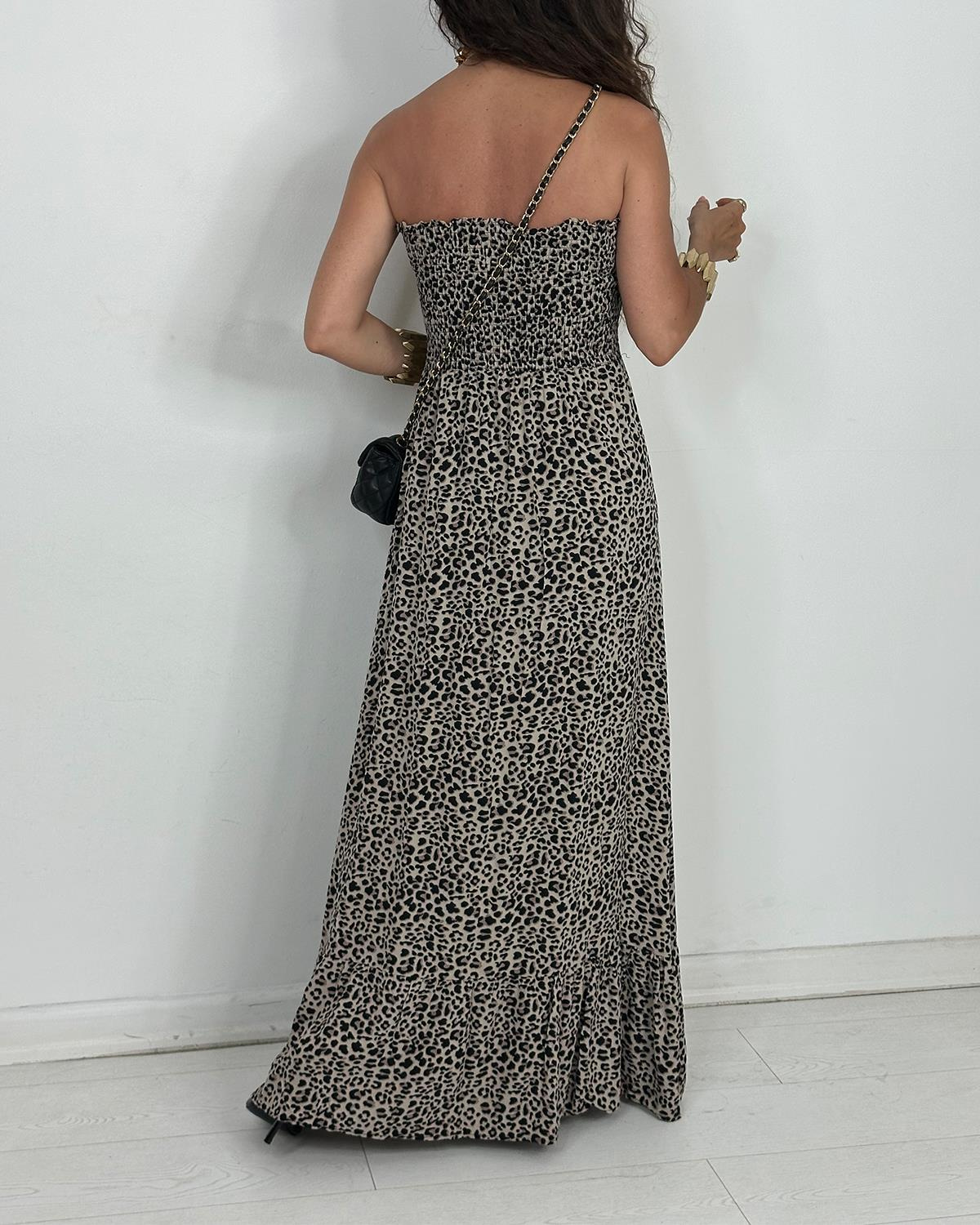 Serena Straplez Elbise Leopar