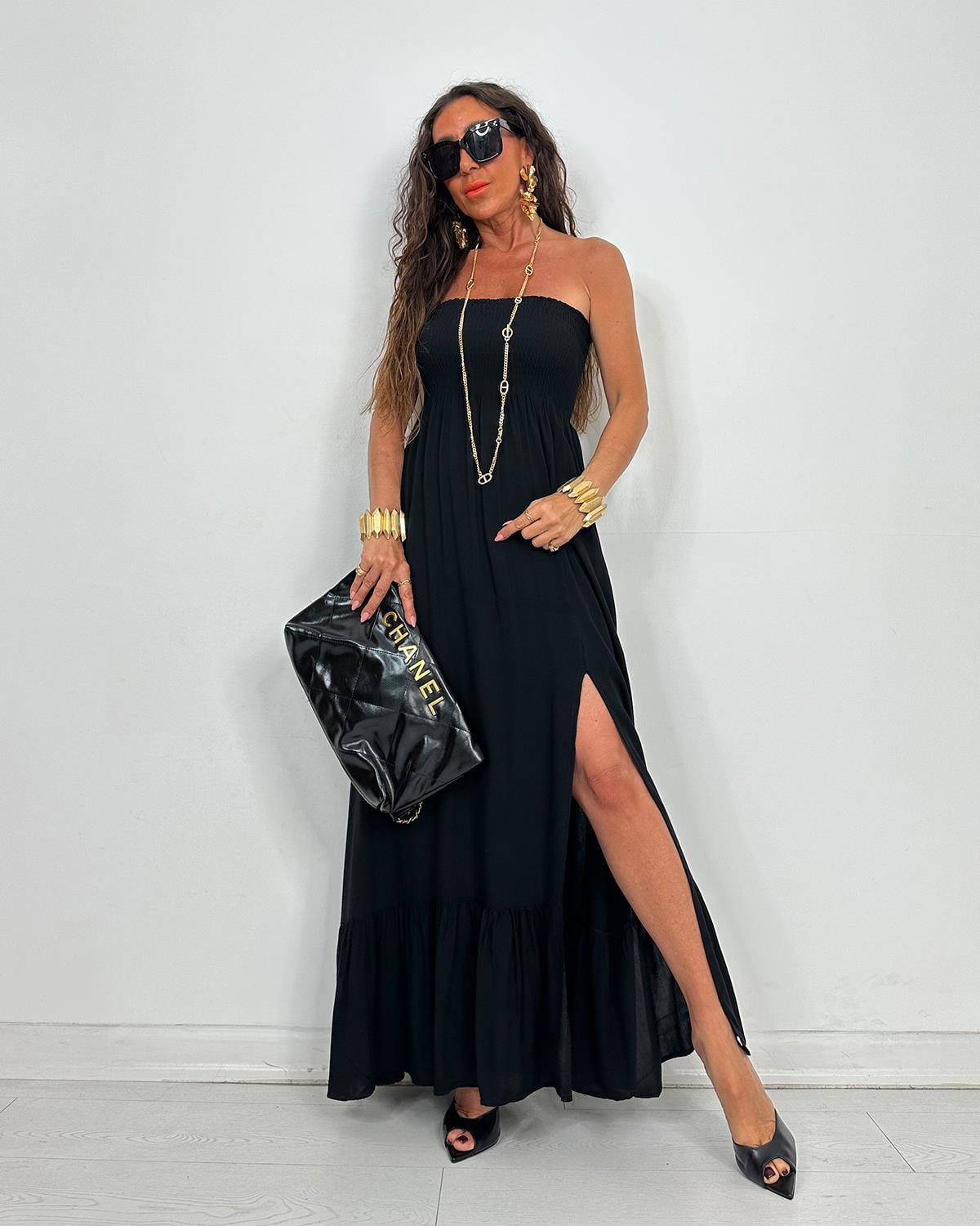 Serena Straplez Elbise Siyah