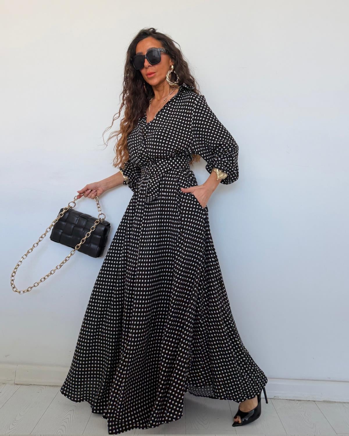 Simon Puantiye Elbise Siyah