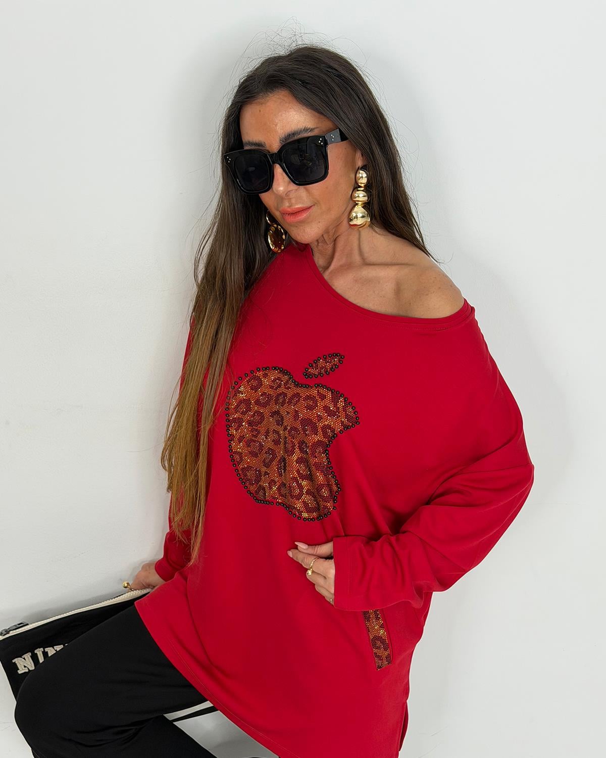 Taşlı Elmalı Tunik Kırmızı