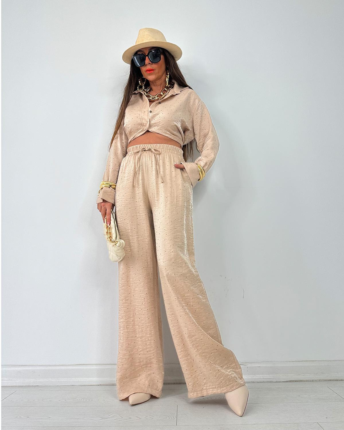Taşlı Pantalon Bej