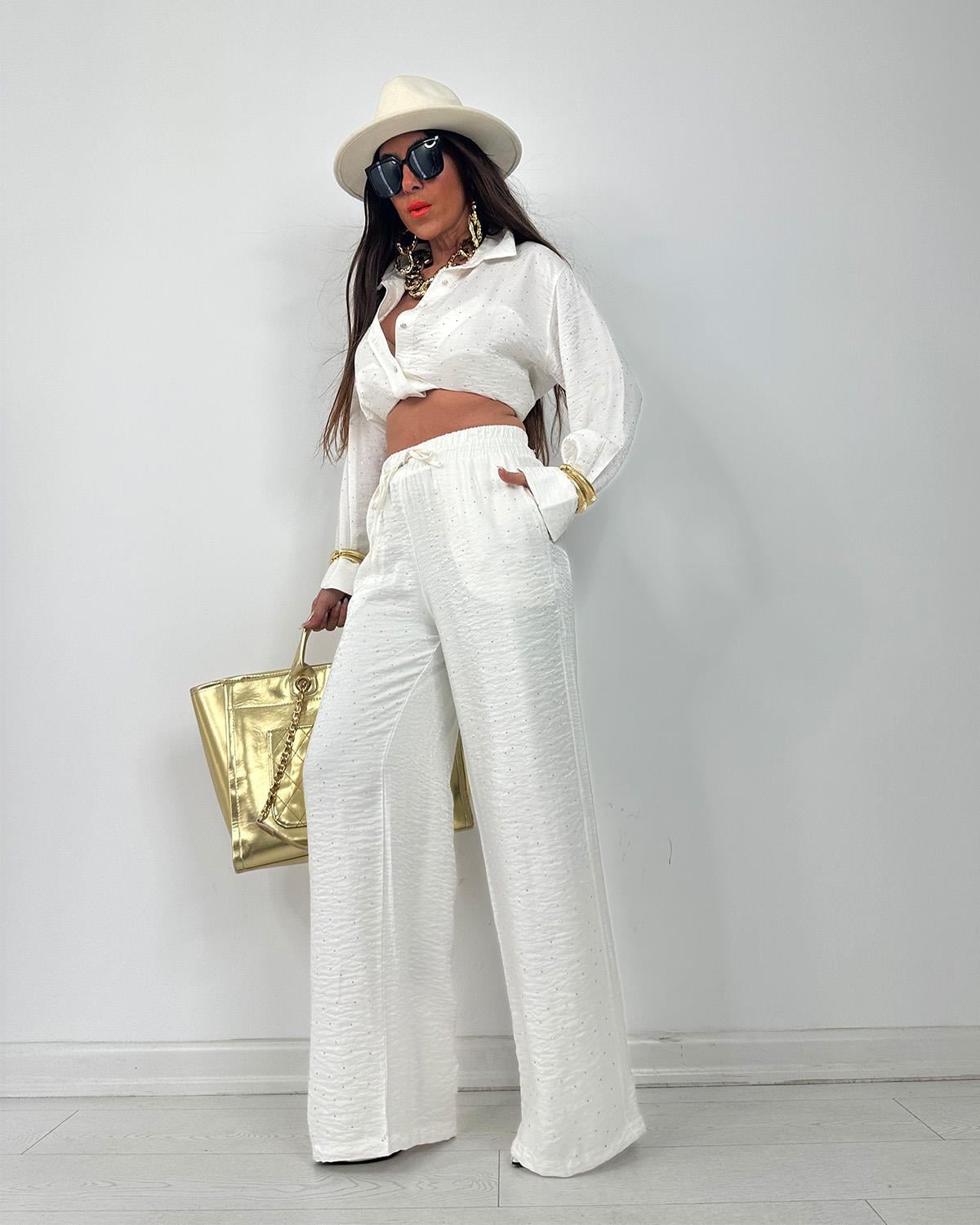 Taşlı Pantalon Ekru