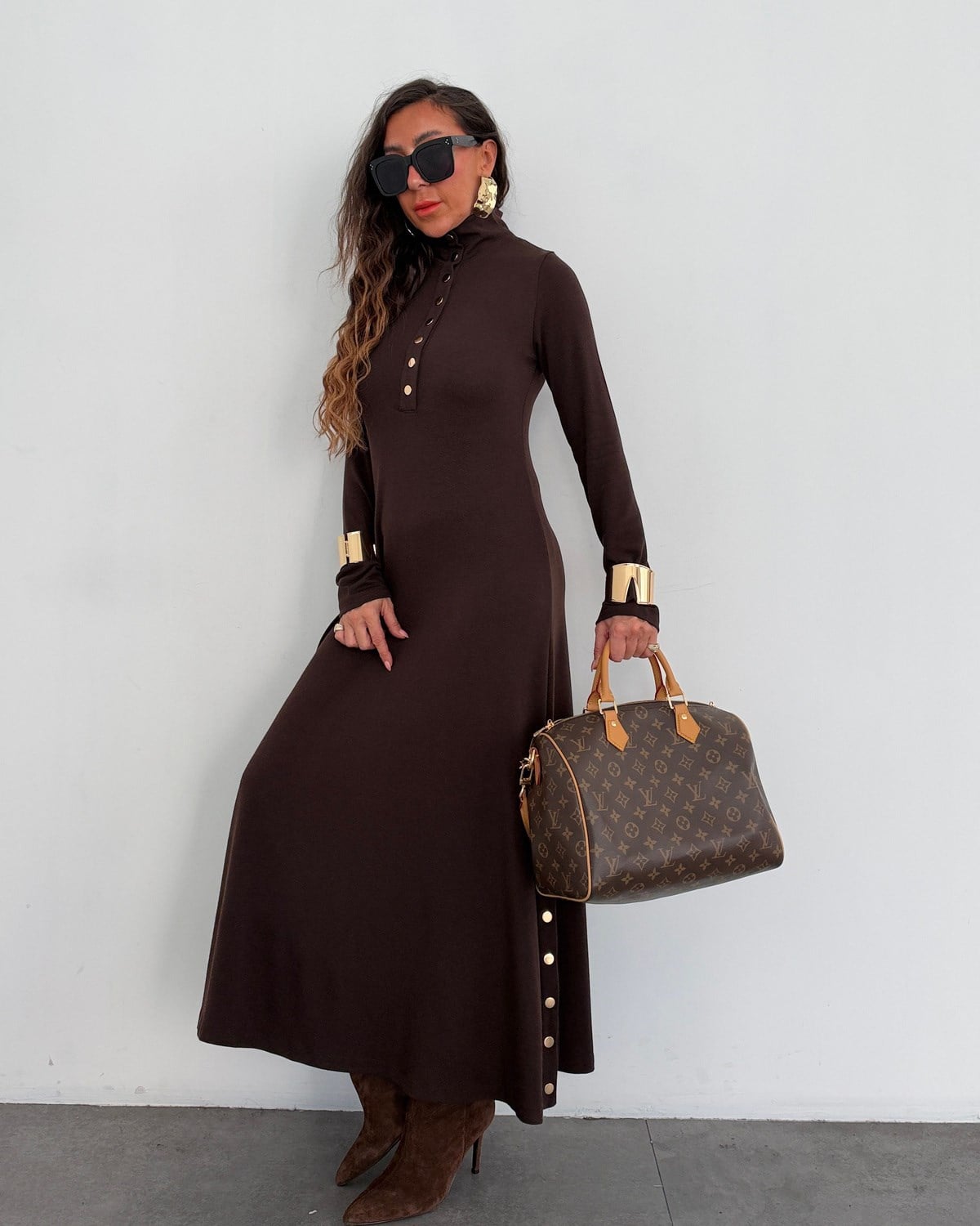 Tino Çıtçıtlı Elbise Kahve