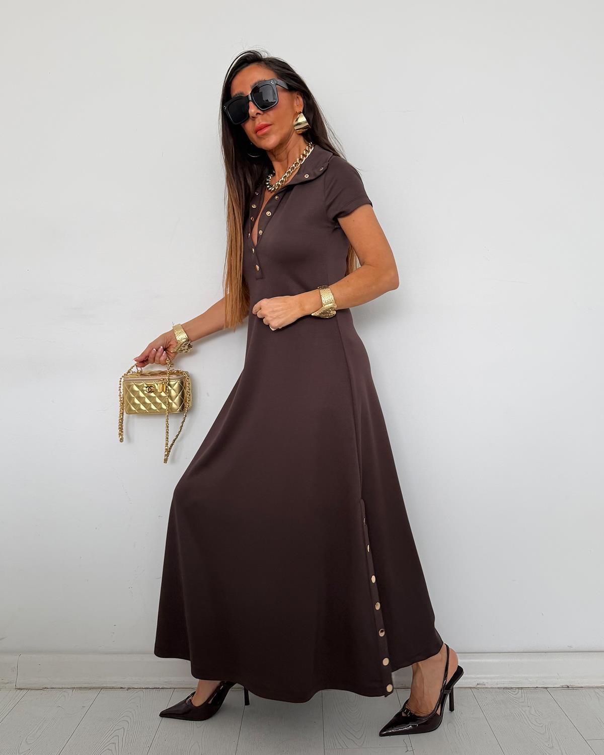 Tinos Çıtçıtlı Elbise Kahve