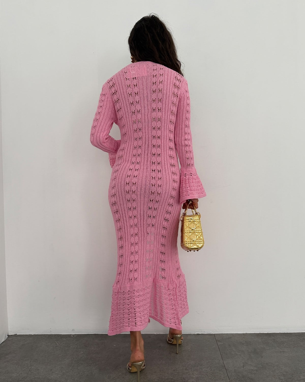 Vina Düğmeli Triko Elbise Pembe