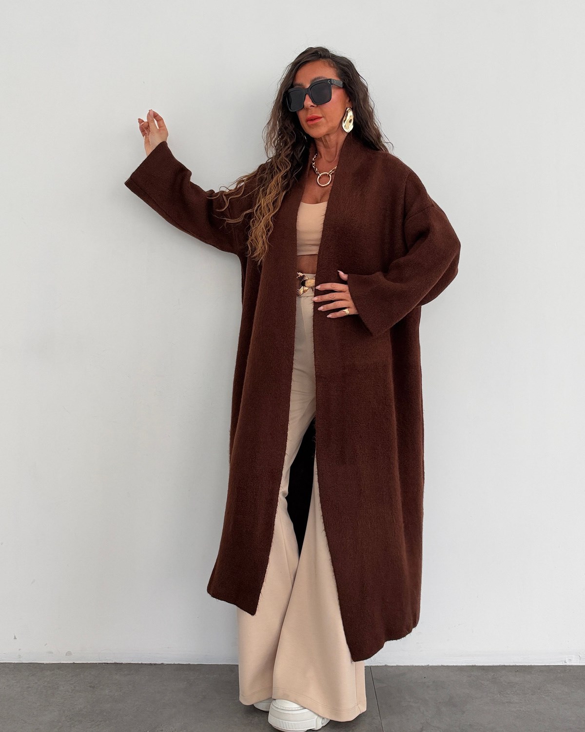 Yumy Triko Salaş Hırka Kahve
