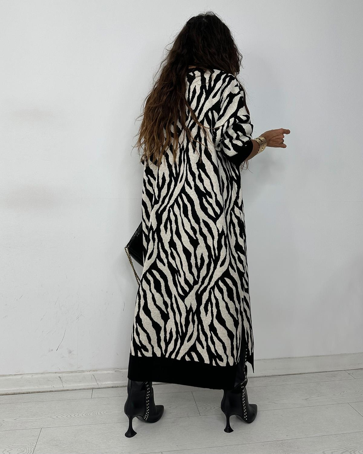 Zebra Triko Elbise Siyah Beyaz