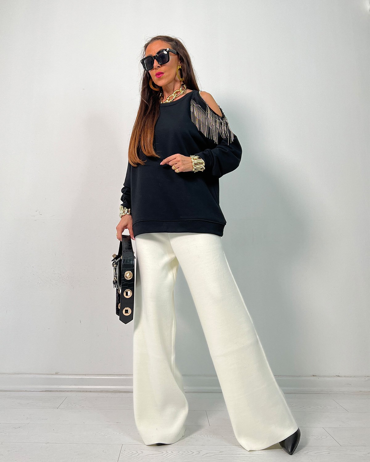Zincirli Sweatshirt Siyah