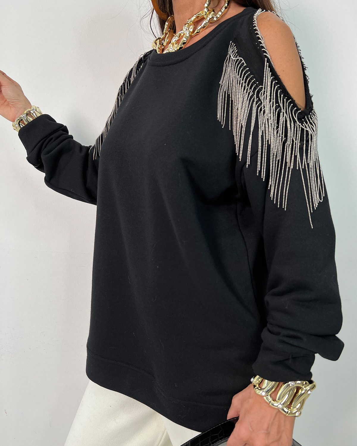 Zincirli Sweatshirt Siyah