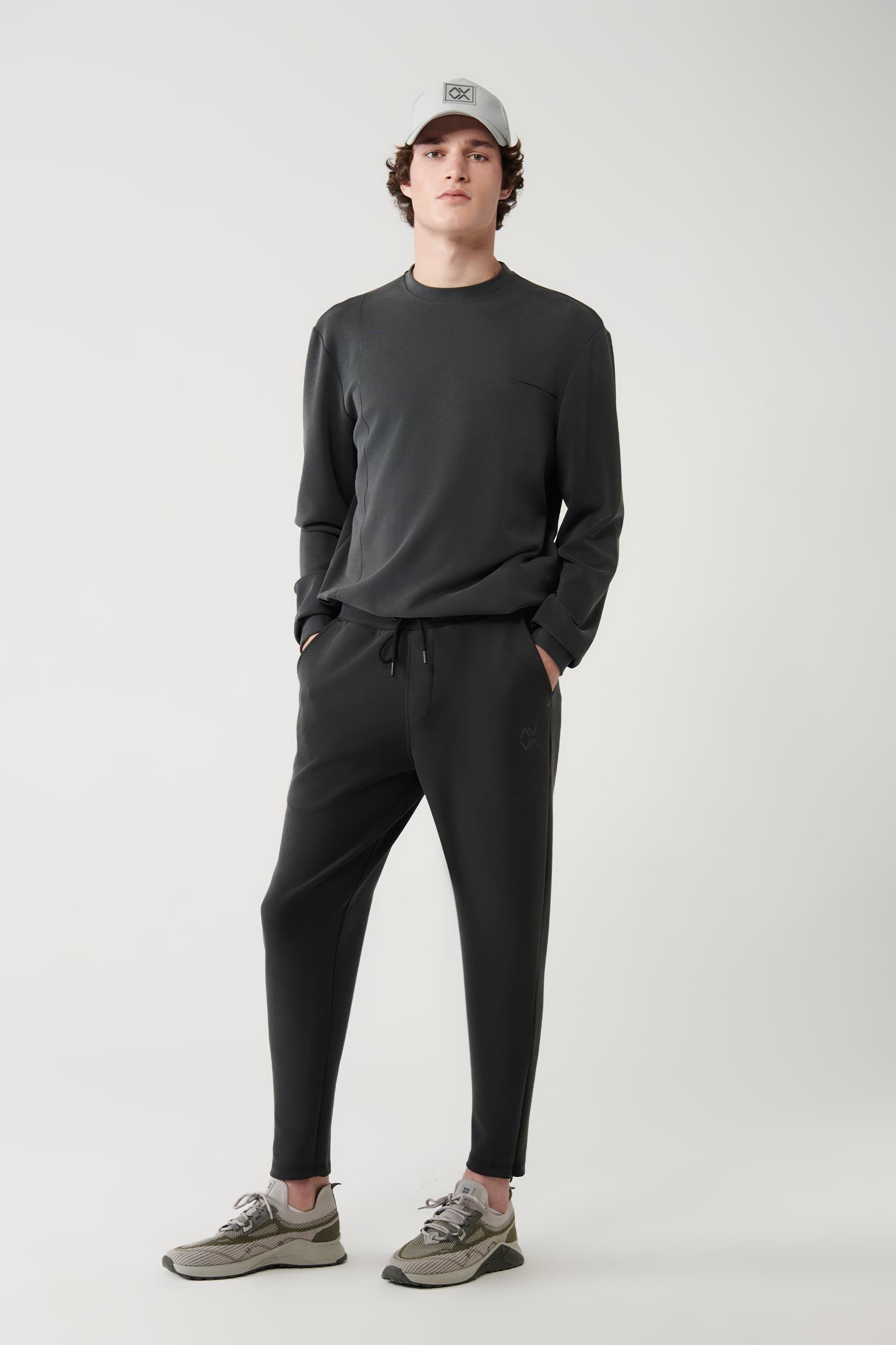 Antrasit Soft Touch Paçalı Fermuarlı Jogger