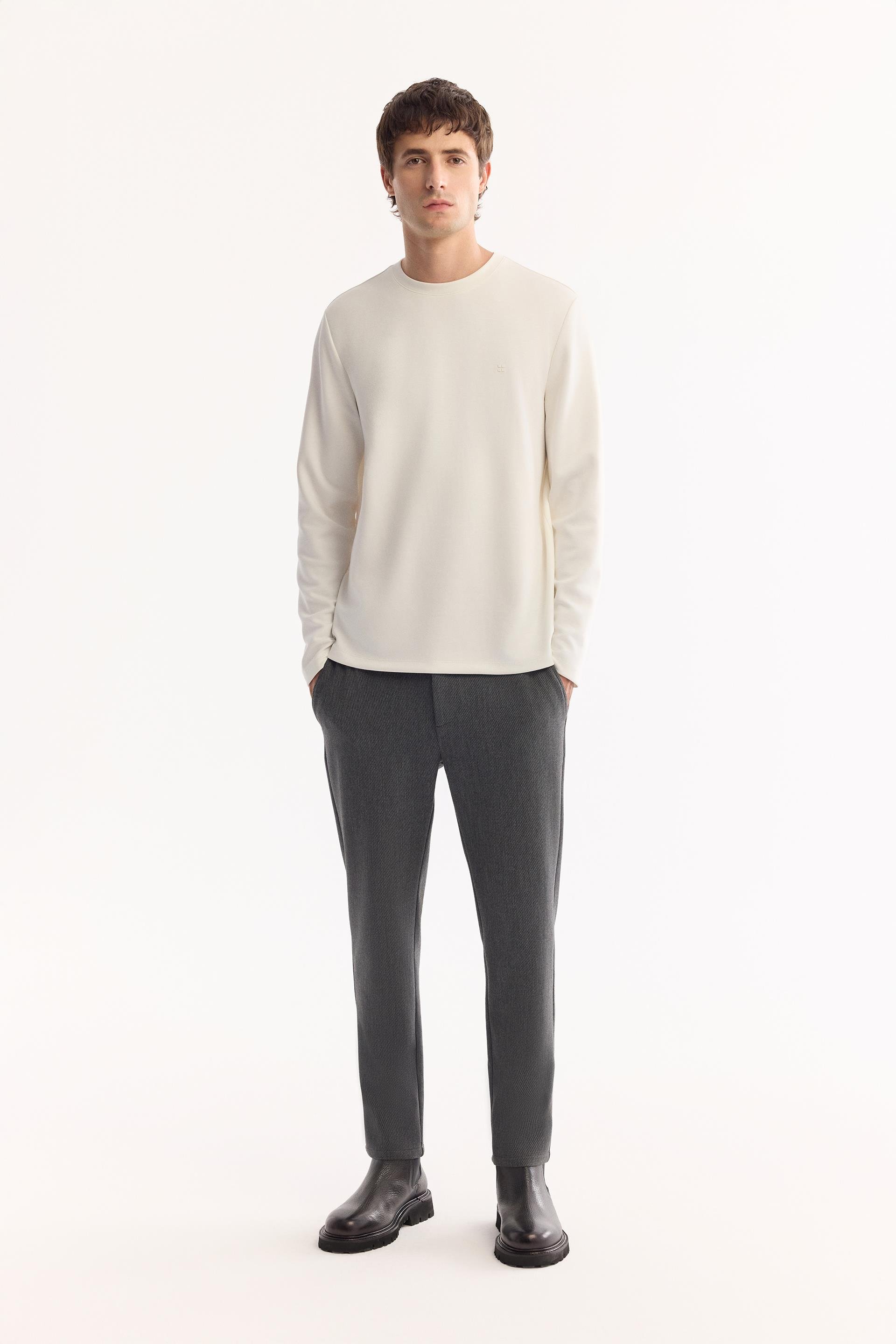 Antrasit Yanı Lastikli  Diyagonel Slim Fit Pantolon