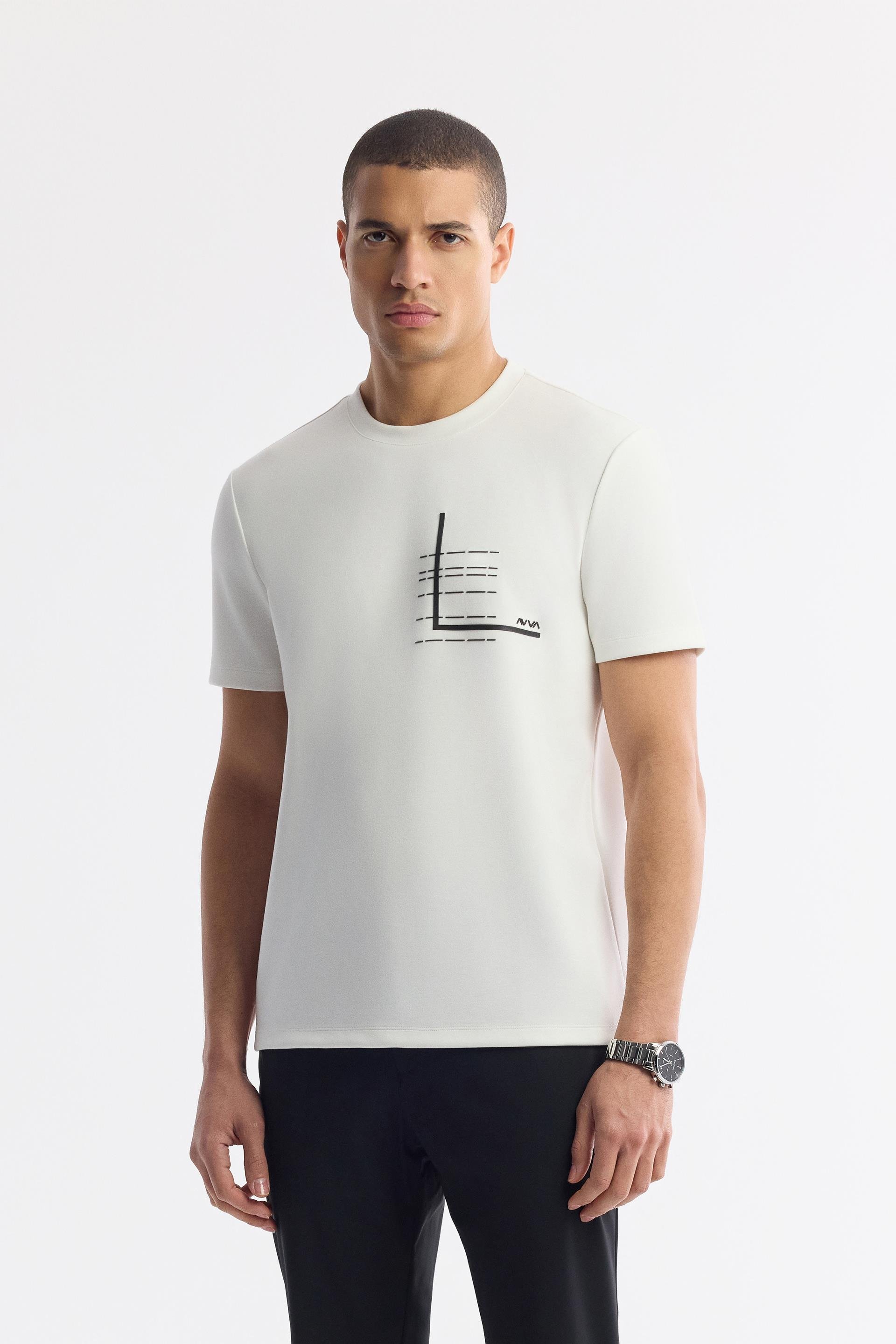 Ekru Bisiklet Yaka Enjeksiyon & Transfer Cep Baskılı İnterlok T-Shirt