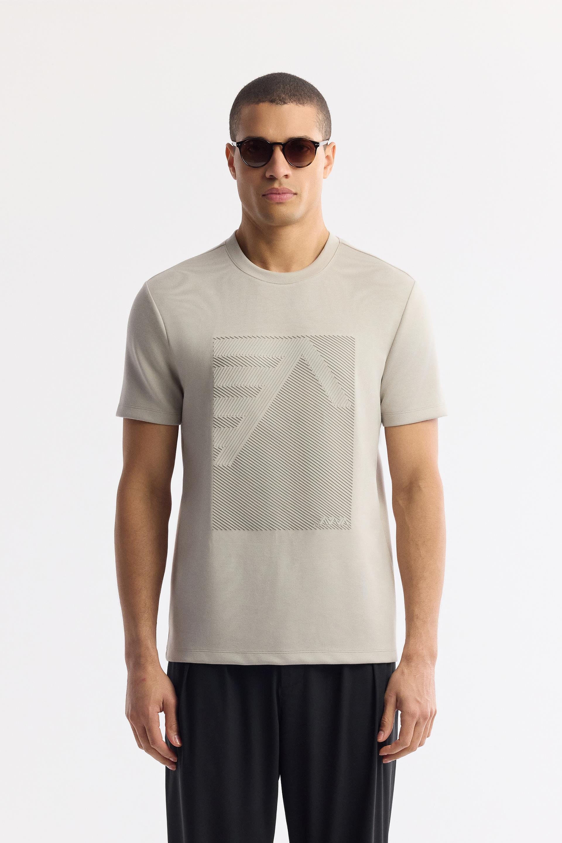 Gri Bisiklet Yaka Enjeksiyon Baskılı İnterlok T-Shirt
