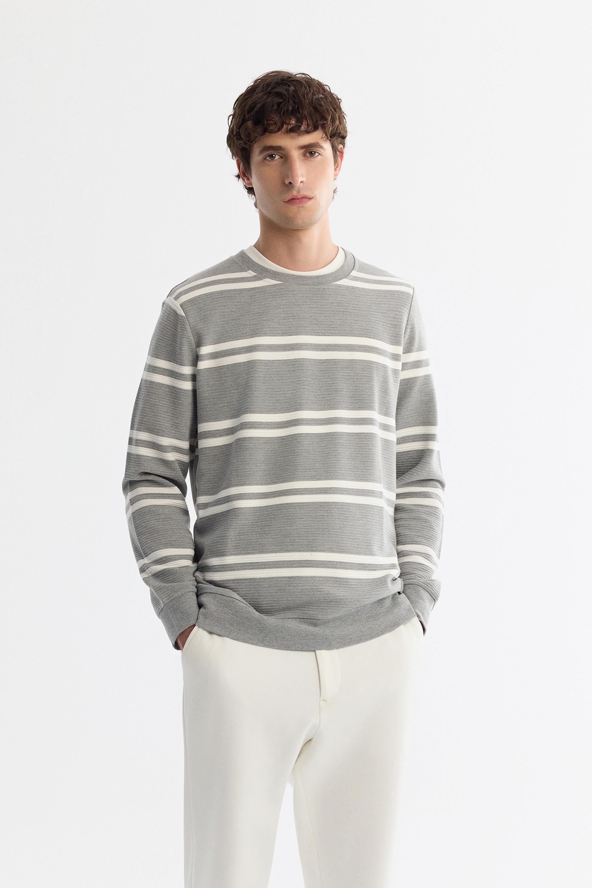 Gri Bisiklet Yaka Jakarlı Sweatshirt