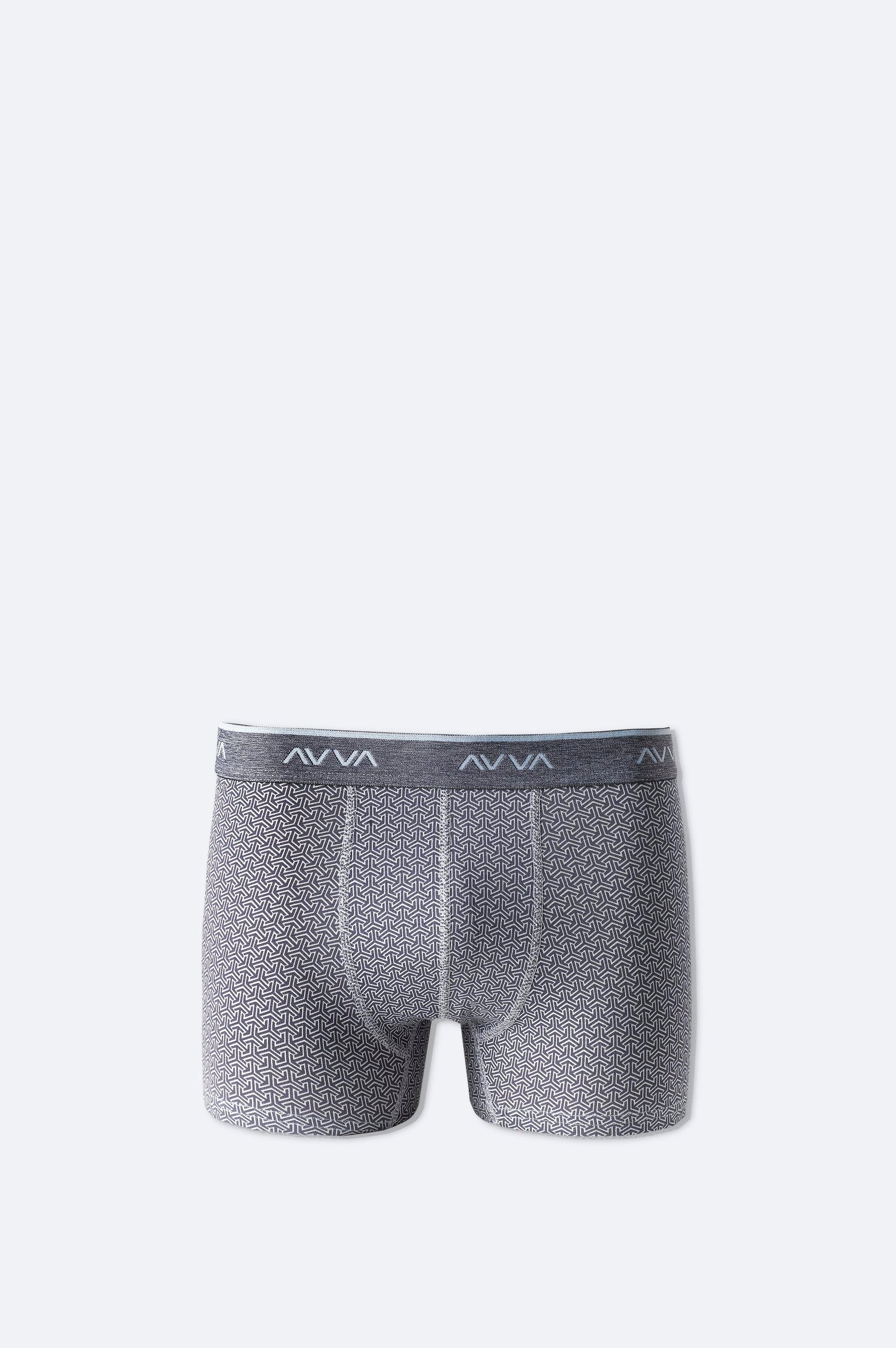 Gri Geometrik Desenli Tekli Boxer