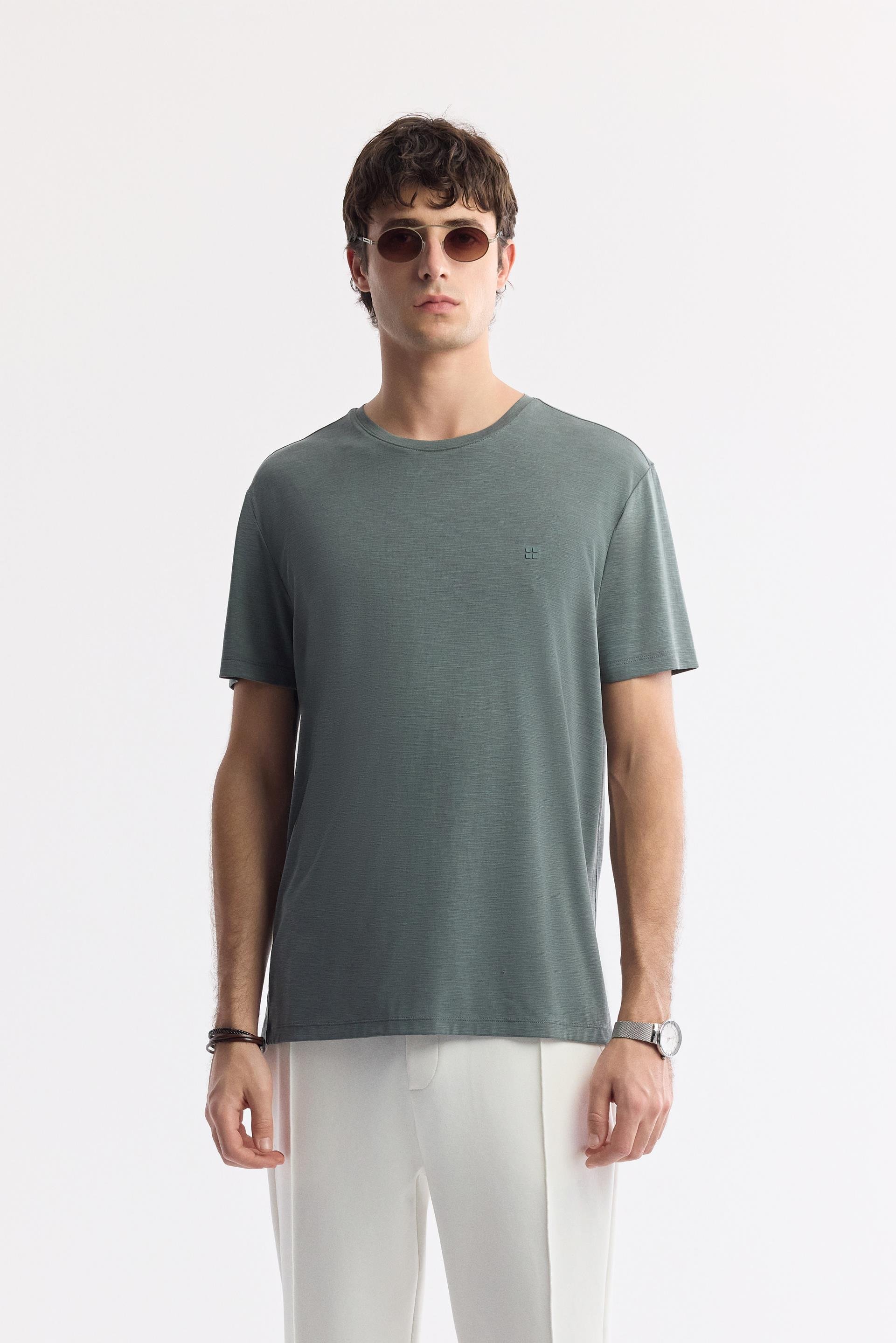 Haki Soft Touch Bisiklet Yaka T-Shirt