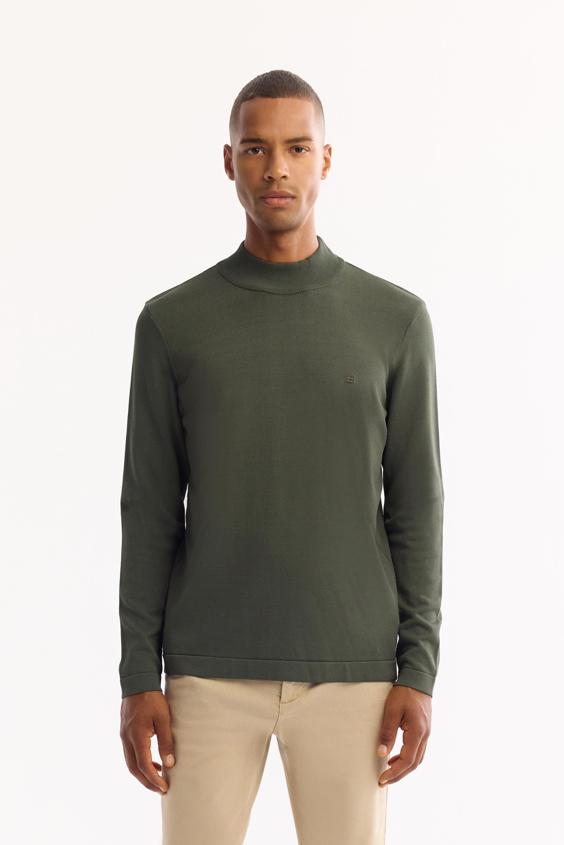 Haki Yarım Balıkçi Yaka Basic Düz Rayon Kazak