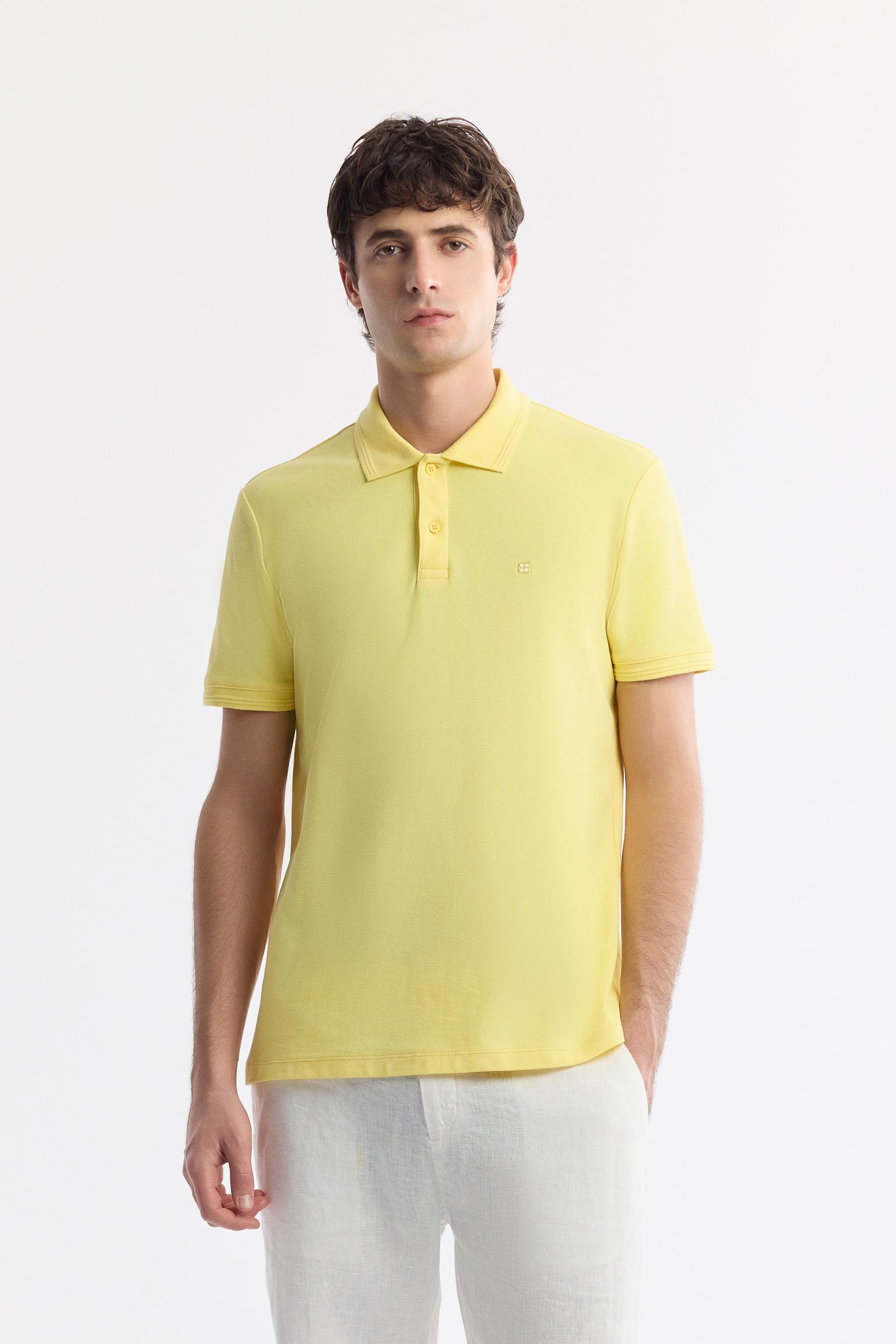 Sarı %100 Pamuk Hızlı Kuruyan Kıvrılmayan Polo Yaka T-Shirt