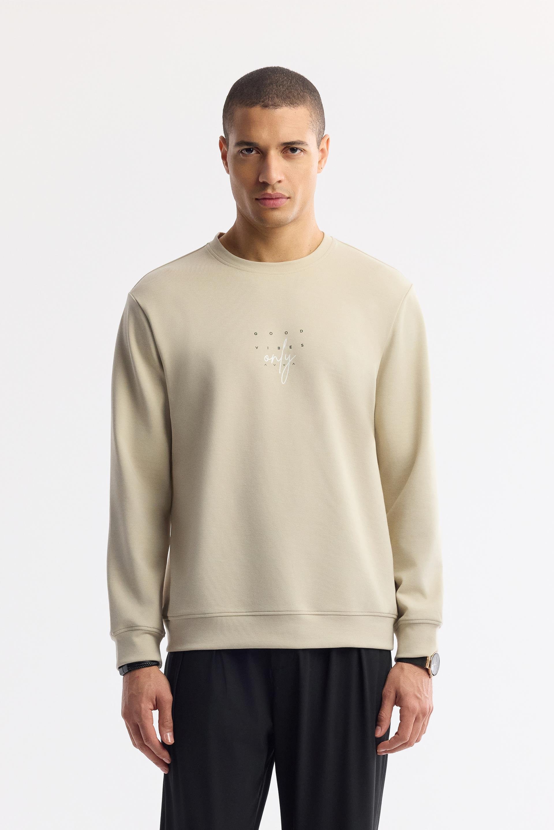 Taş Bisiklet Yaka Baskılı İnterlok Sweatshirt