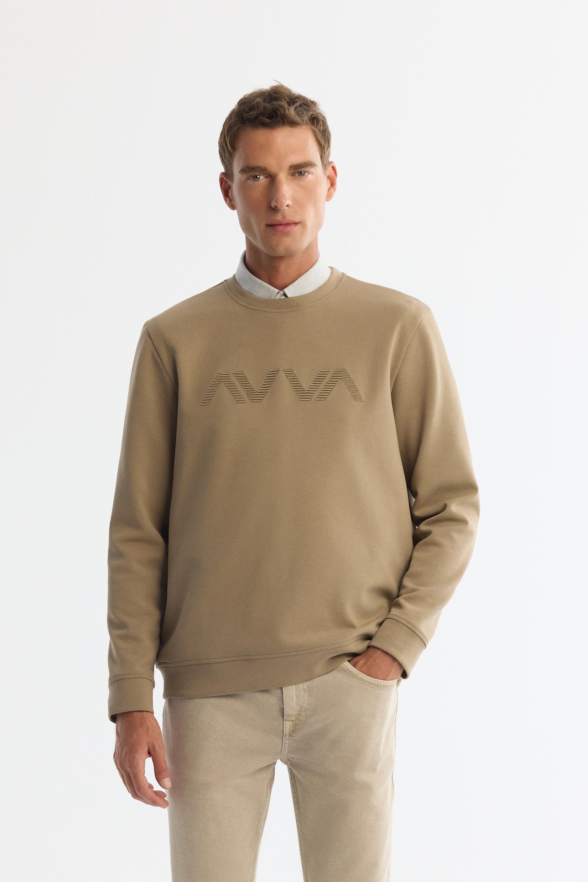 Vizon Bisiklet Yaka Pamuklu Baskılı Sweatshirt