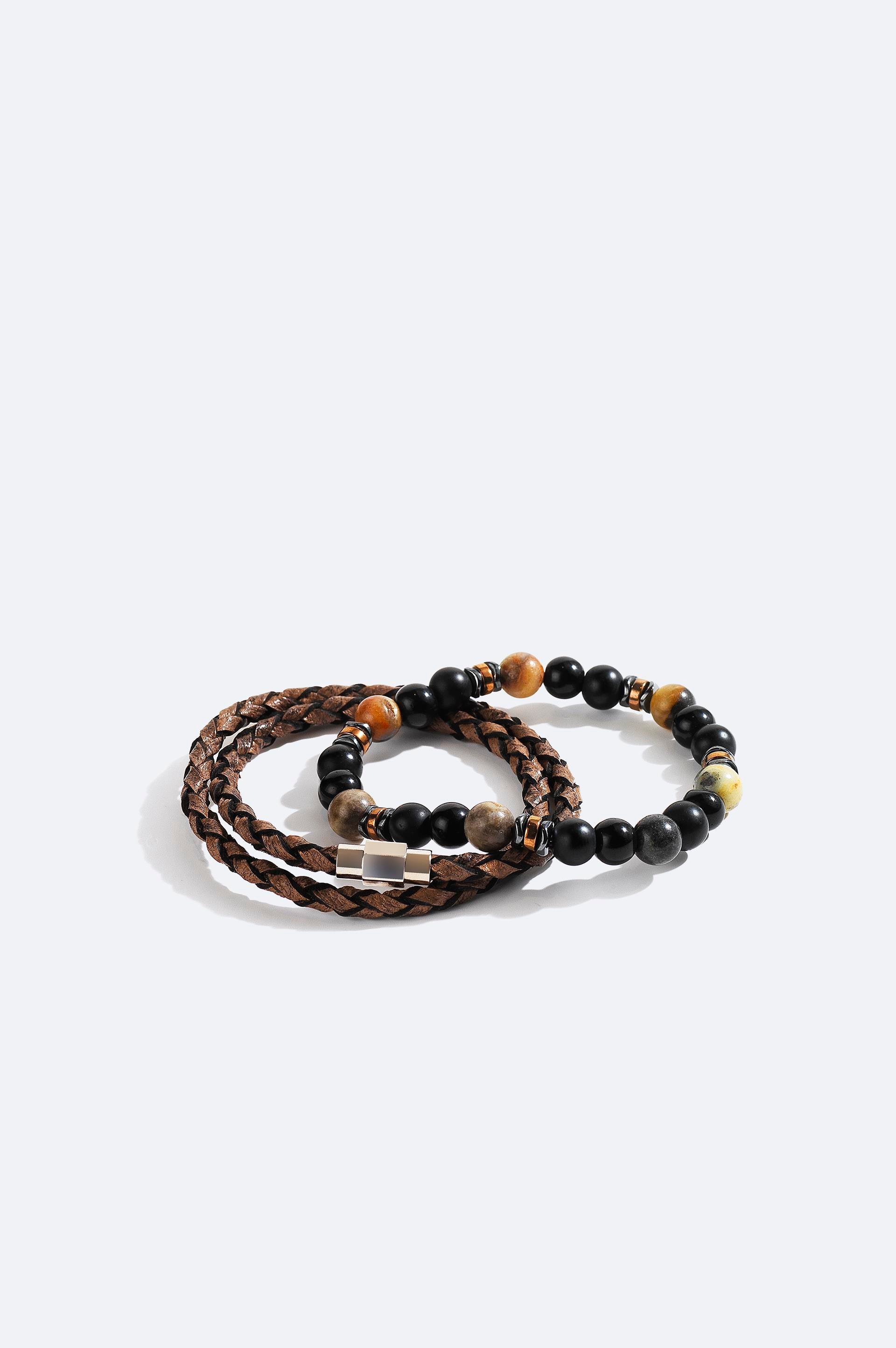 Mink Leather and Stone Beaded Bracelet