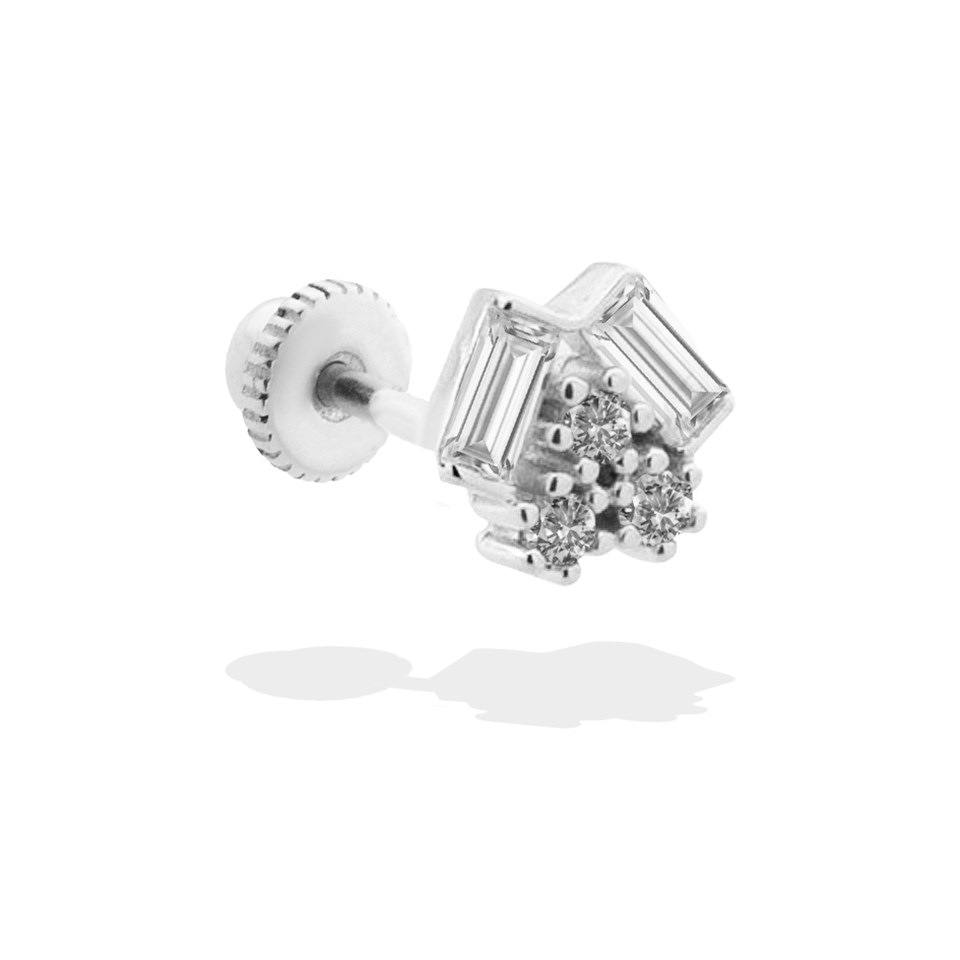  14 Ayar Altın Etrafı Taşlı Tek Taş Motifli Helix/kıkırdak Piercing