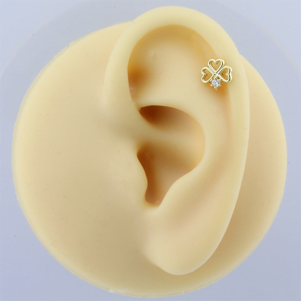  14 Ayar Altın Etrafı Taşlı Tek Taş Motifli Helix/kıkırdak Piercing