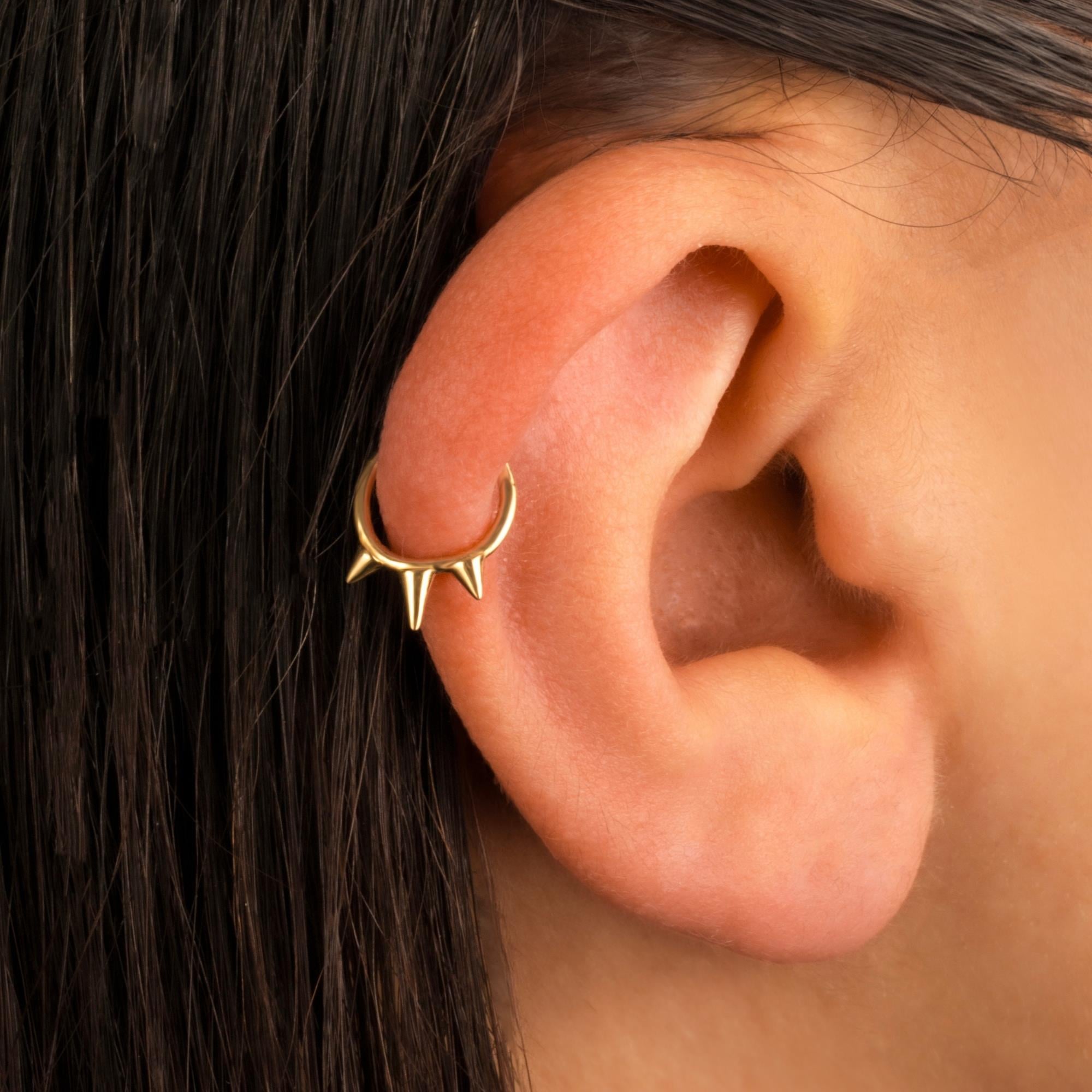 14 Ayar Altın 3 Diken Motifli Minimal Halka Piercing | Dianora Piercing
