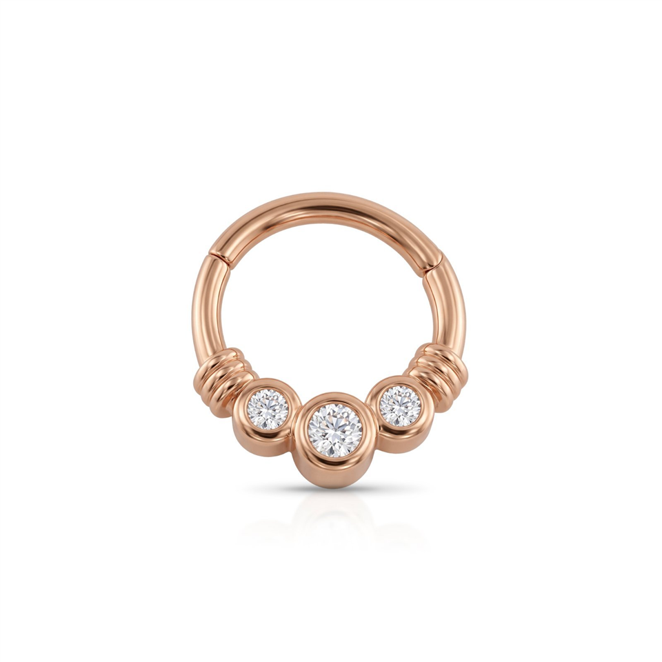 14 Ayar Altın 3 Taşlı Minimal Halka Piercing - Dianora Piercing Jewelry