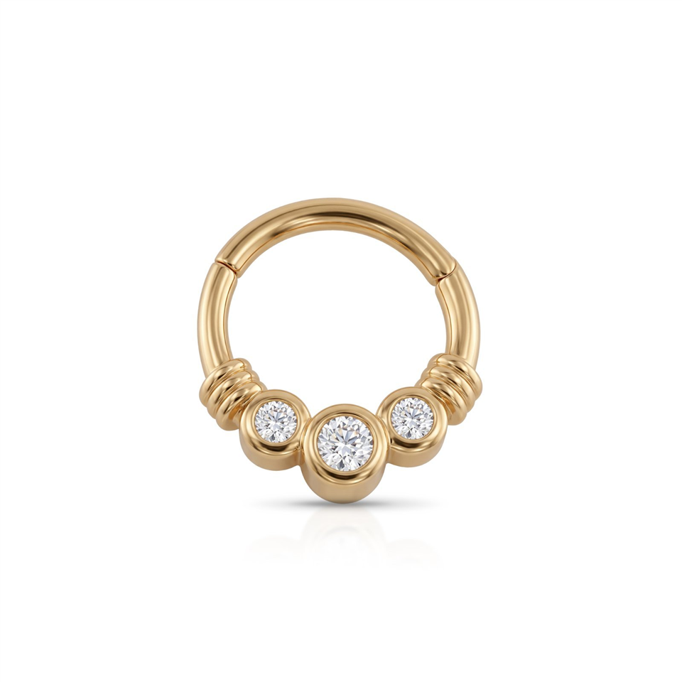 14 Ayar Altın 3 Taşlı Minimal Halka Piercing - Dianora Piercing Jewelry