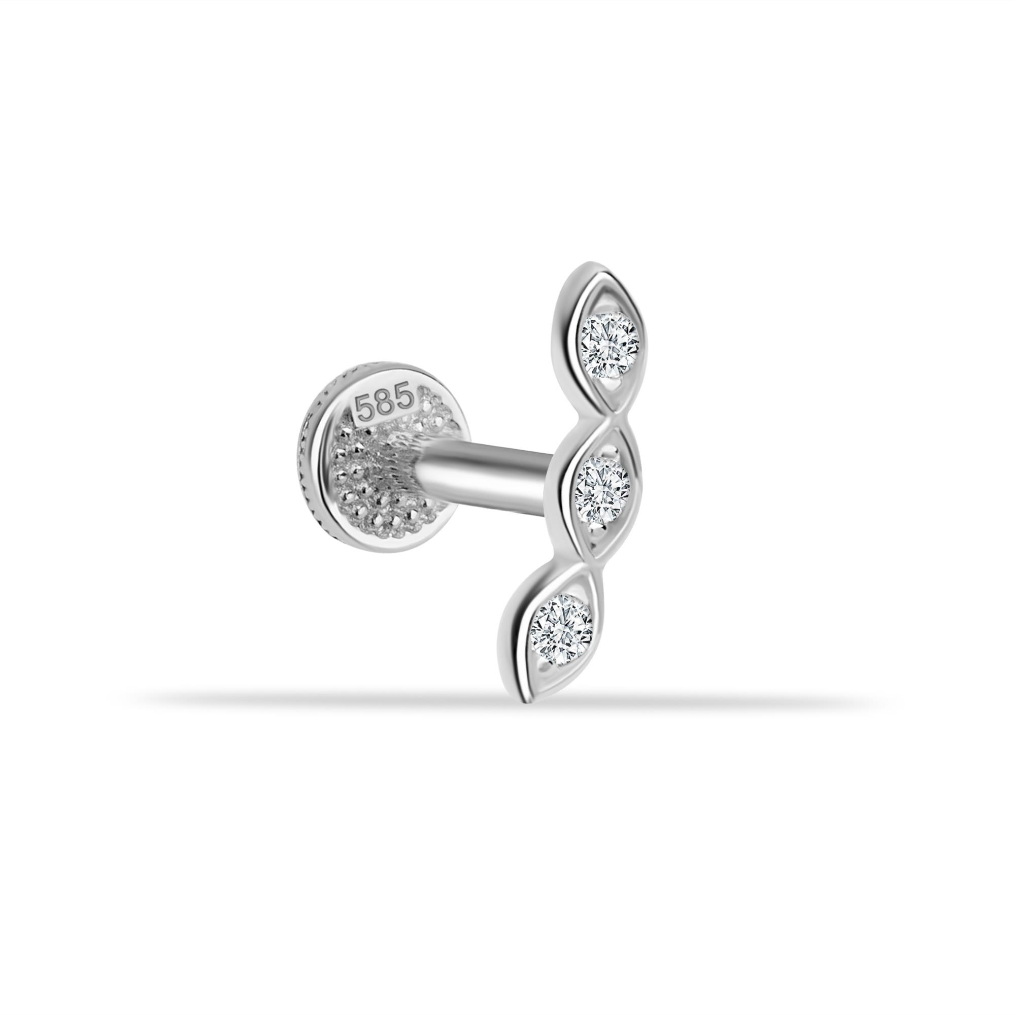 14 Ayar Altın 3 Taşlı Minimal Tragus Piercing
