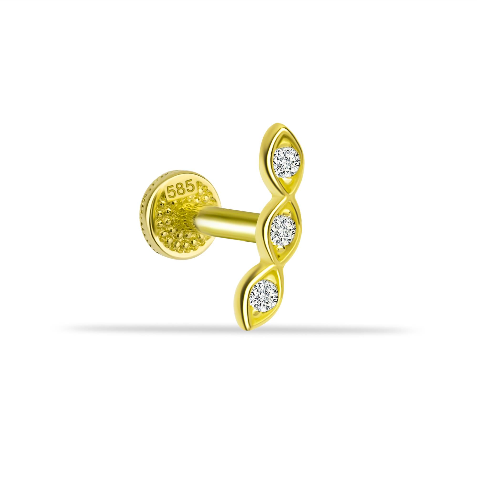 14 Ayar Altın 3 Taşlı Minimal Tragus Piercing