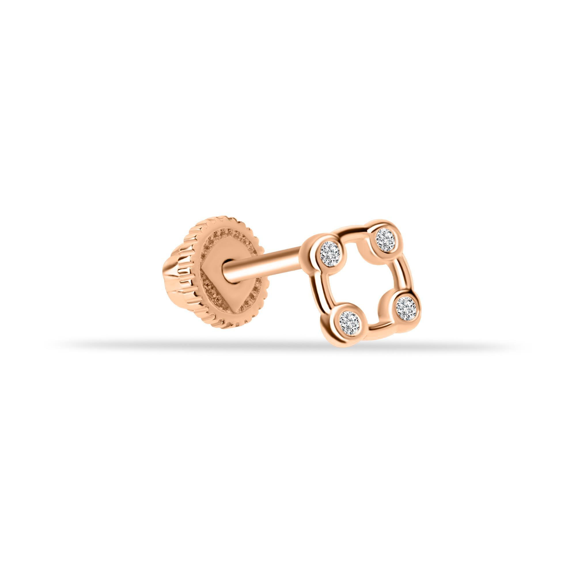 14 Ayar Altın 4 Taşlı Çember Minimal Helix/Kıkırdak Piercing