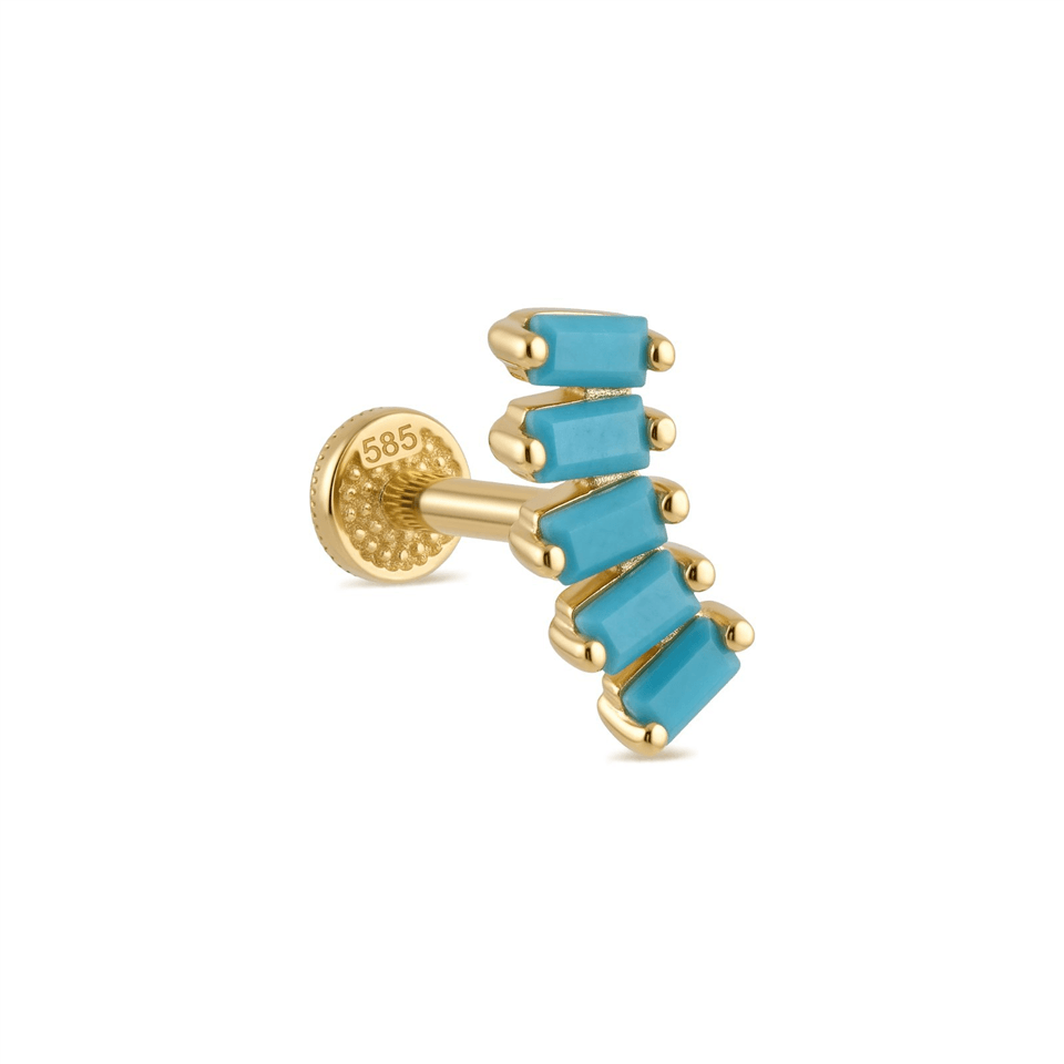 14 Ayar Altın 5 Firuze Rengi Baget Taşlı Minimal Tragus Piercing - Dianora Piercing Jewelry