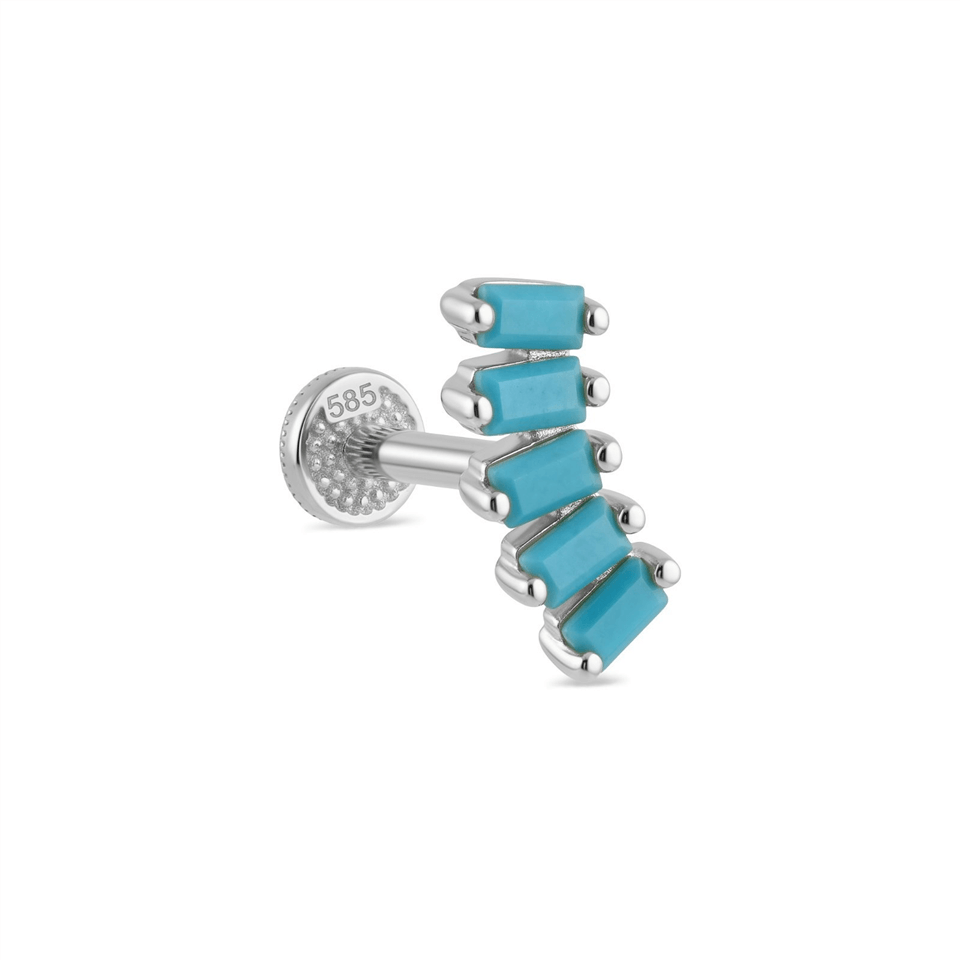 14 Ayar Altın 5 Firuze Rengi Baget Taşlı Minimal Tragus Piercing - Dianora Piercing Jewelry