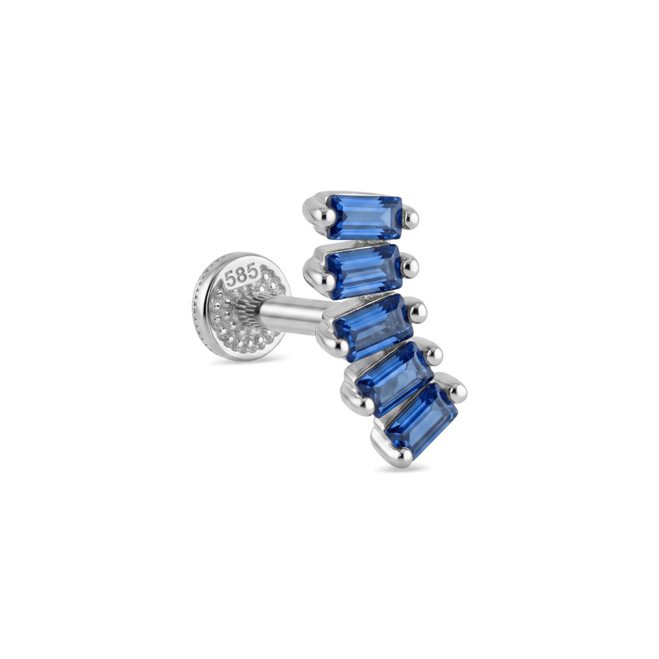 14 Ayar Altın 5 Lacivert Baget Taşlı Minimal Tragus Piercing - Dianora Piercing Jewelry
