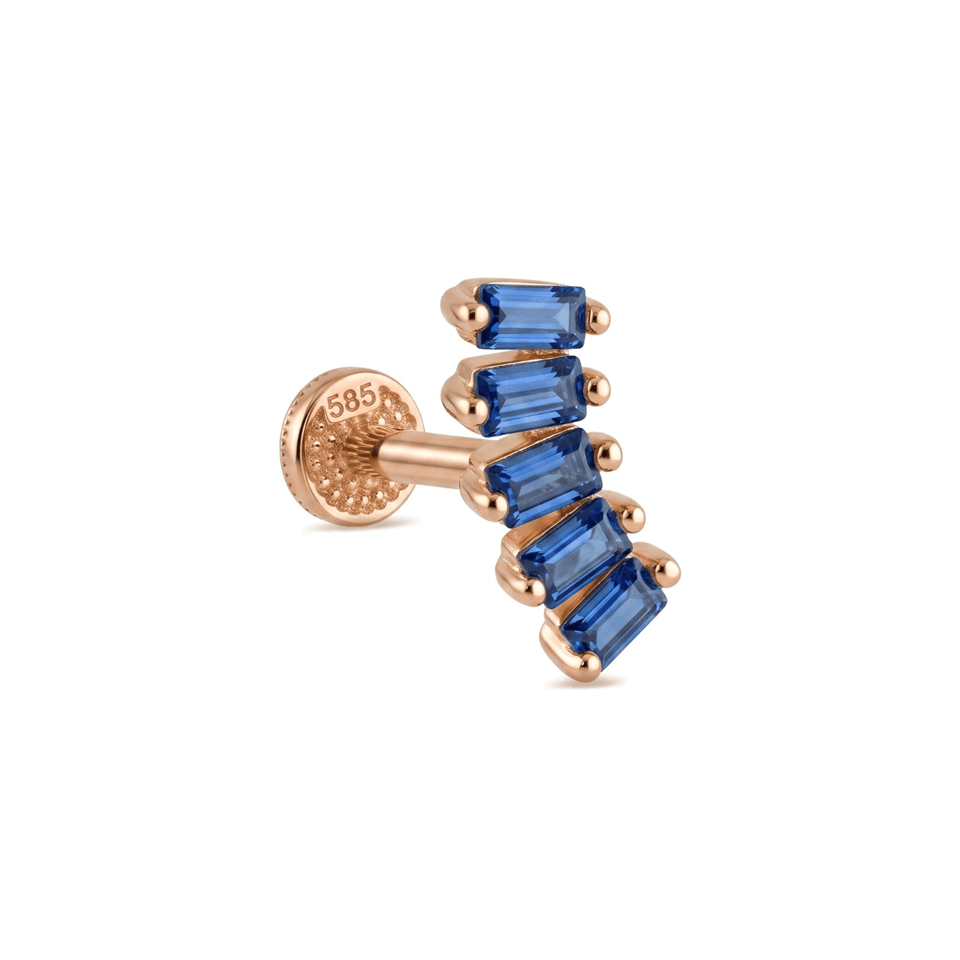 14 Ayar Altın 5 Lacivert Baget Taşlı Minimal Tragus Piercing - Dianora Piercing Jewelry