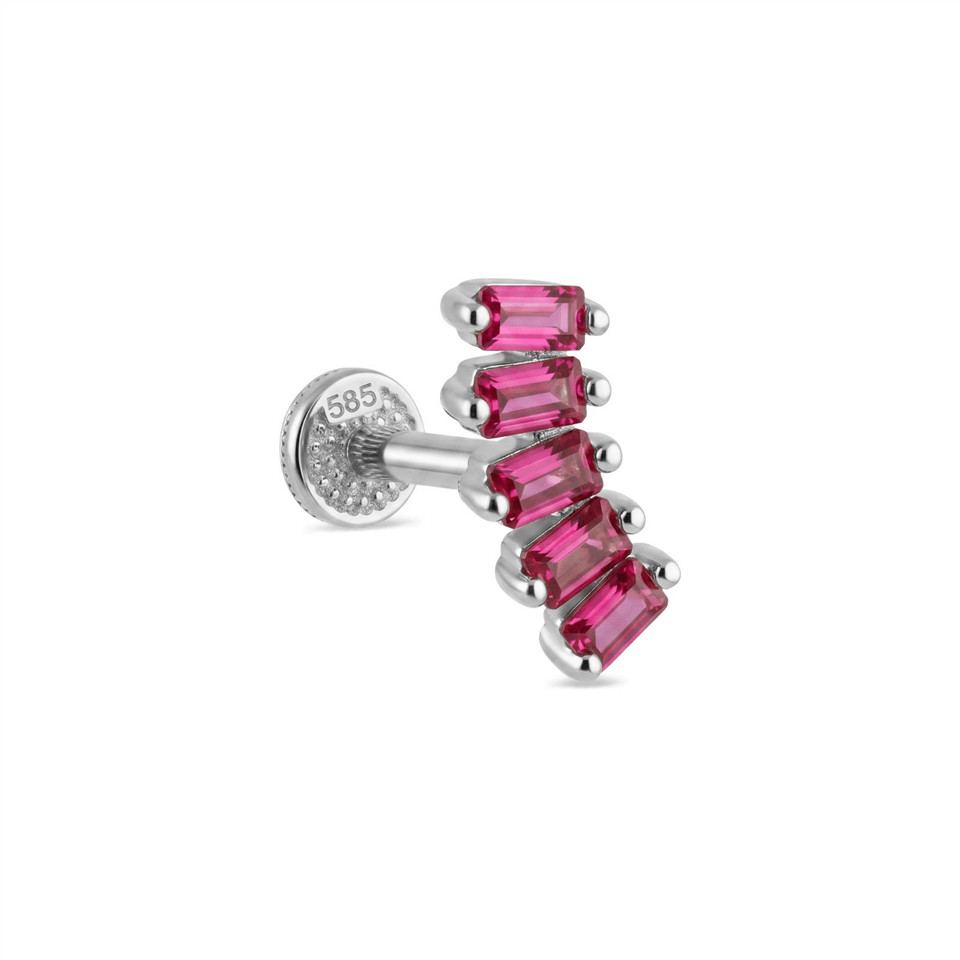 14 Ayar Altın 5 Pembe Baget Taşlı Minimal Tragus Piercing - Dianora Piercing Jewelry