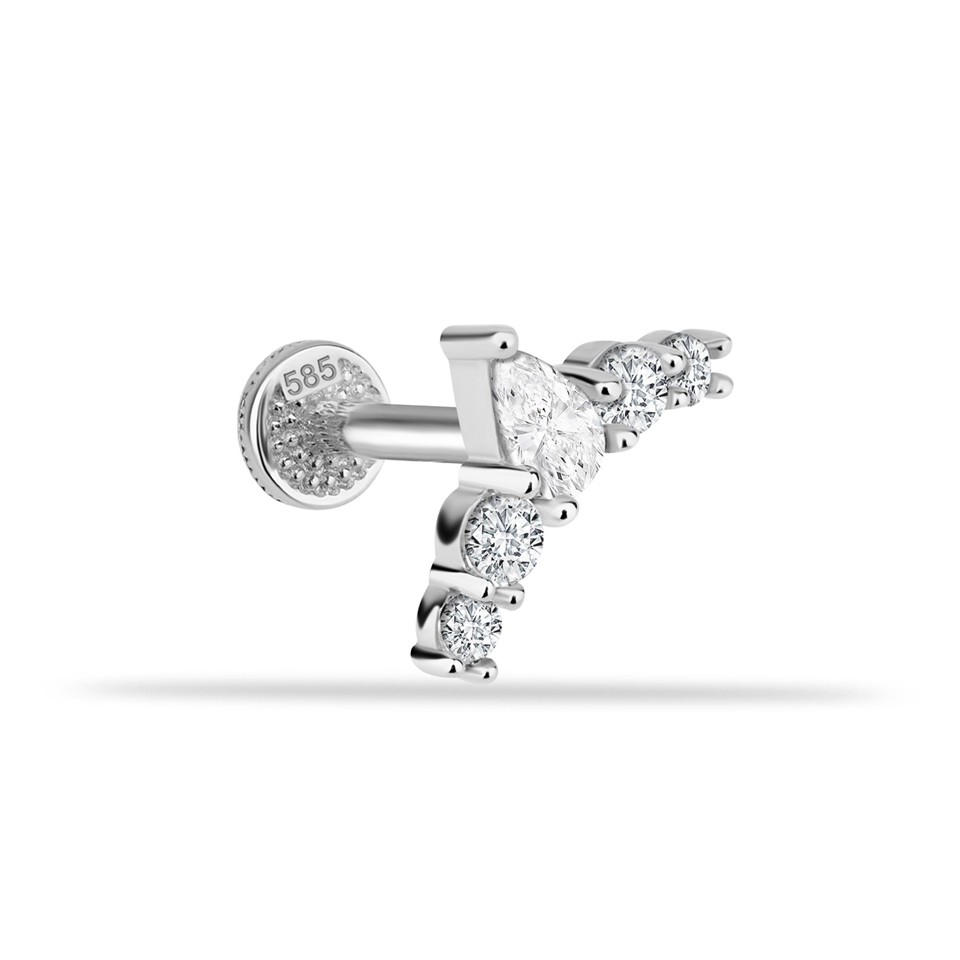 14 Ayar Altın 5 Taşlı Minimal Tragus Piercing - Dianora Piercing Jewelry