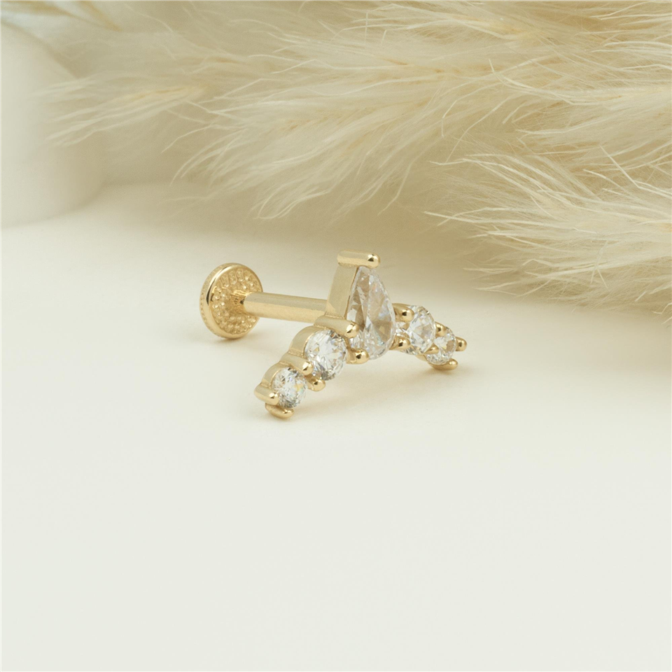 14 Ayar Altın 5 Taşlı Minimal Tragus Piercing - Dianora Piercing Jewelry