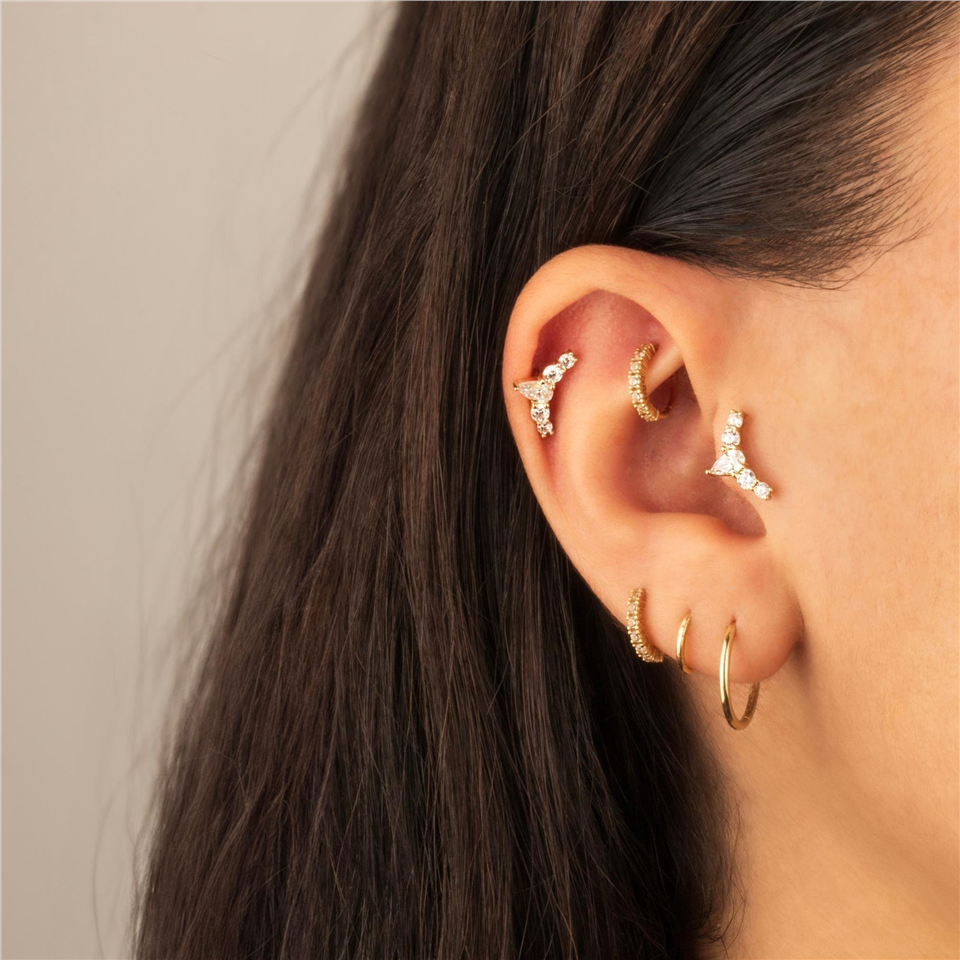 14 Ayar Altın 5 Taşlı Minimal Tragus Piercing - Dianora Piercing Jewelry