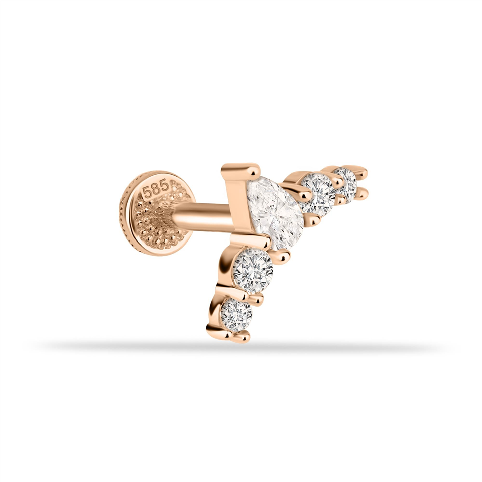 14 Ayar Altın 5 Taşlı Minimal Tragus Piercing - Dianora Piercing Jewelry