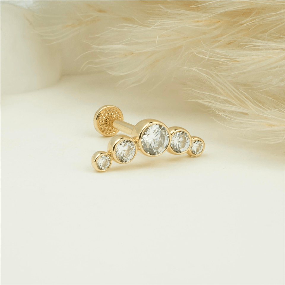 14 Ayar Altın 5 Taşlı Tragus Piercing - Dianora Piercing Jewelry