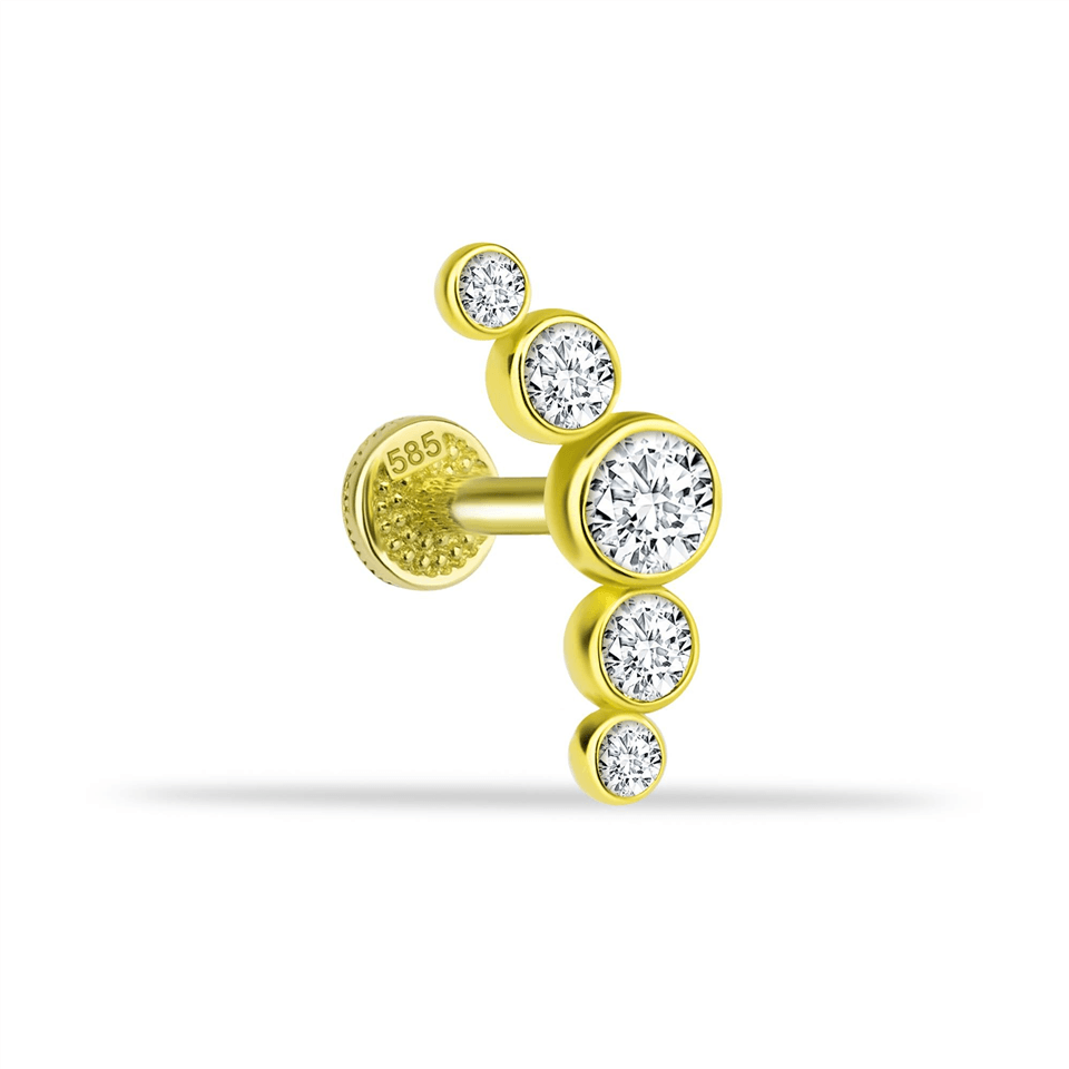 14 Ayar Altın 5 Taşlı Tragus Piercing - Dianora Piercing Jewelry