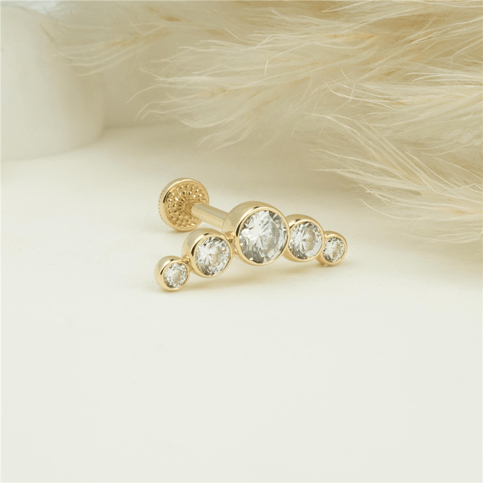 14 Ayar Altın 5 Taşlı Tragus Piercing - Dianora Piercing Jewelry