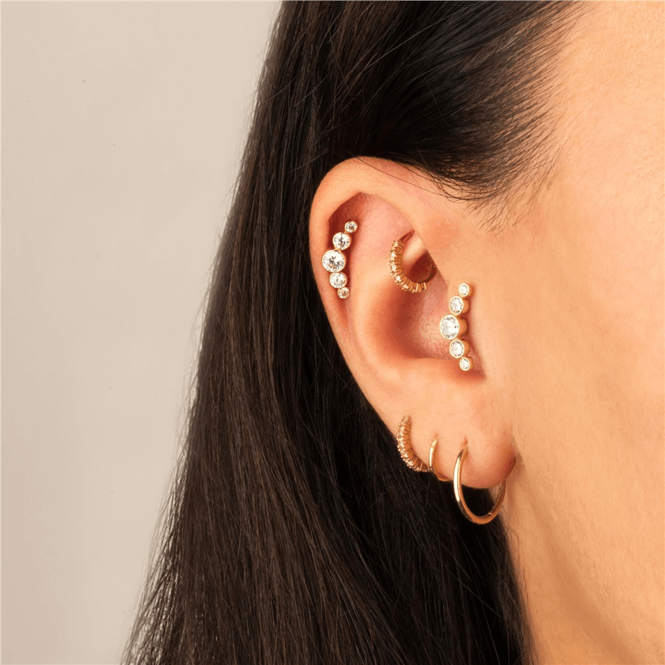 14 Ayar Altın 5 Taşlı Tragus Piercing - Dianora Piercing Jewelry